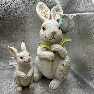 Vintage Rabbit And Bunny Easter Floral Bunny w/ Flower Figurine Spring